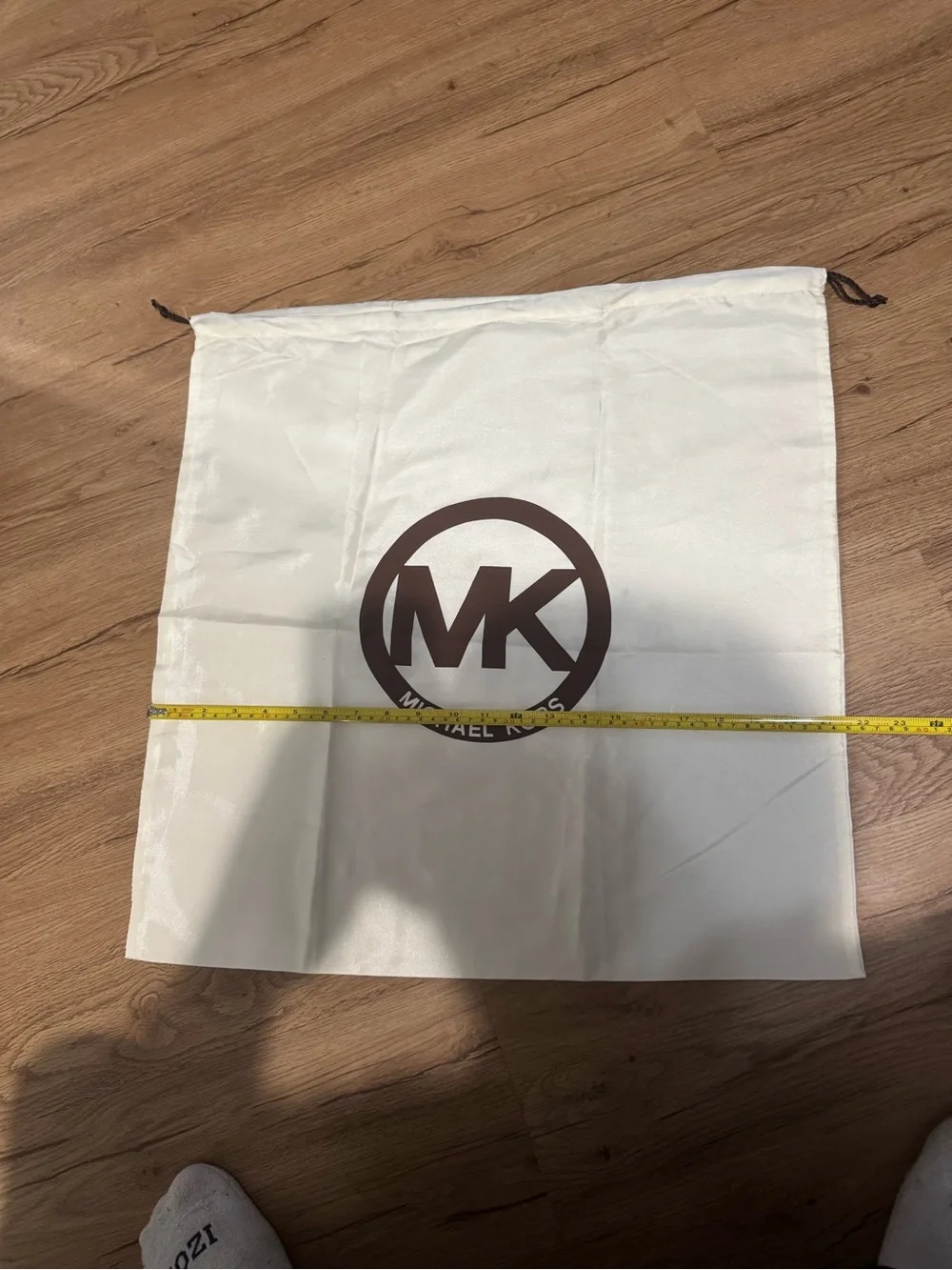 Michael Kors White Drawstring Dust Bag with Brown MK Logo